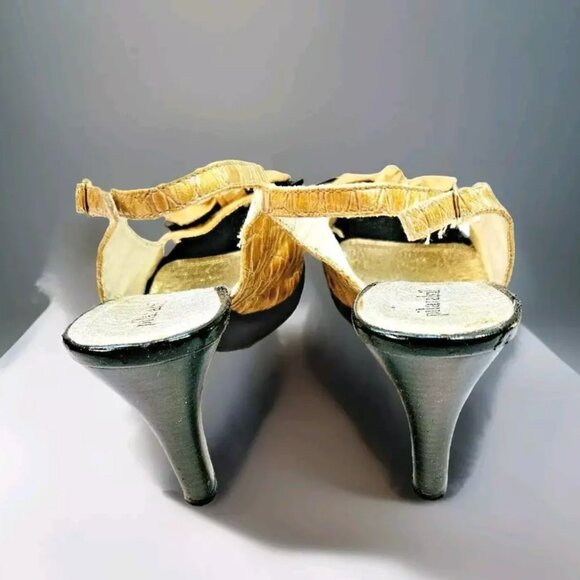 Pilar Abril Peep Toe Slingback Heels Gold Leather Croc with Bow Womens 9.5 EU 41 - Picture 7 of 7